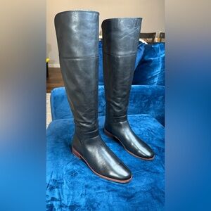 FRANCO SARTO Roxanna Black Leather Studded Flat Over Knee High Boots Size 6 1/2M